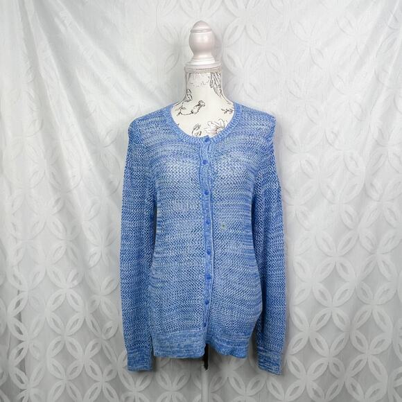Ann Taylor LOFT Open Knit Button Up Cardigan Space Blue Sweater NWT - Picture 6 of 8